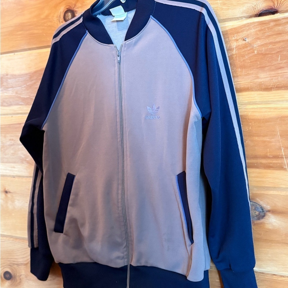 Adidas Men's Zip Up Sweater - Navy and Taupe